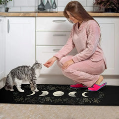 Kitchen Rug Black Gothic Witchy Moon Printed Floor Mat Anti-slip Long Strip Carpet