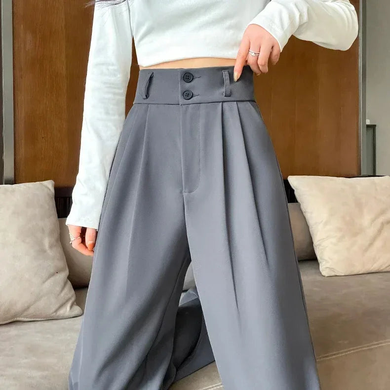 High Waist Suit Pants Women Straight Black Korean Office Ladies Trousers Fashion
