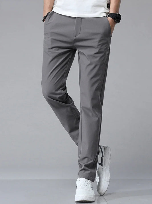Pants Men 2024 Summer Ice Silk Casual Pants Men Straight Loose Elastic