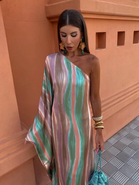 Evening wear Dresses: Women Colorful Tie Dyed Striped Print Long Dress