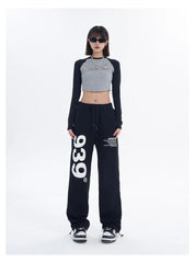 Sweatpants Women Korean Black Letter Print Wide Leg Pants Fashion Hip Hop