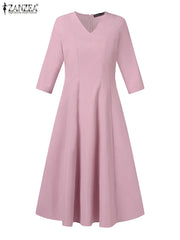 Fashion Women Summer OL Work Dress V Neck Half Sleeve Party Sundress