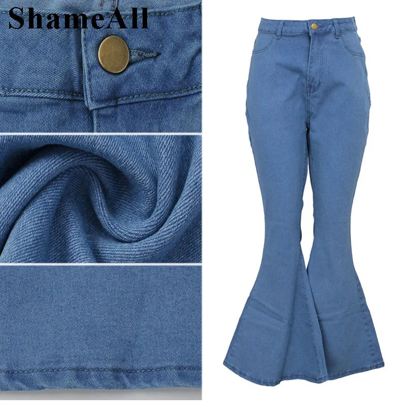 Plus Size Wide Lge Super Stretchy Flare Jeans Mom 4XL Fall Spring High Waisted Matching