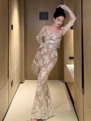 Formal attire Dresses: Mermaid Dress White Lace Wedding Evening Prom Robe