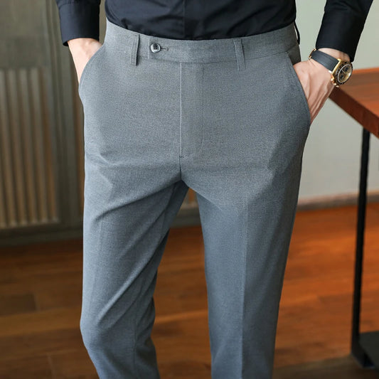 Boutique Fashion Pure Color Men's Casual Business Office Official Suit Pants