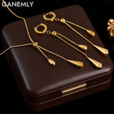 316L Stainless Steel Gold Color Teardrop Tassel Necklace Earrings Set For Women