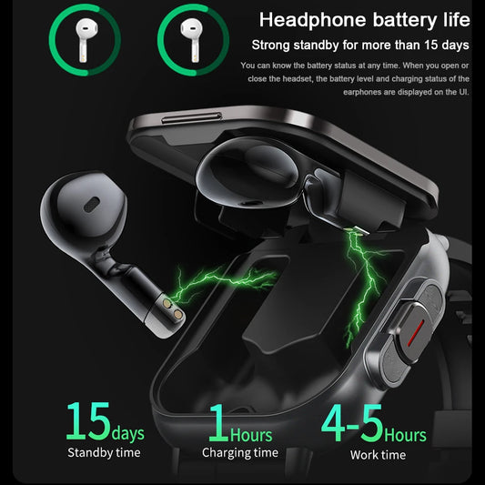 NFC Smart Watch TWS 2-in-1 Headset Bluetooth Call Heart Rate Blood Pressure Health Monitoring Headphones Play Music Smartwatch