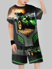 Sets for Children Boys' 3D Letter Graffiti Printed Short-Sleeved Shorts Suit Casual Sports Style Clothing