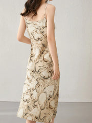 SENTUBILA Womens Slip Midi Print Dresses 2024 Spring Summer Korean Fashion