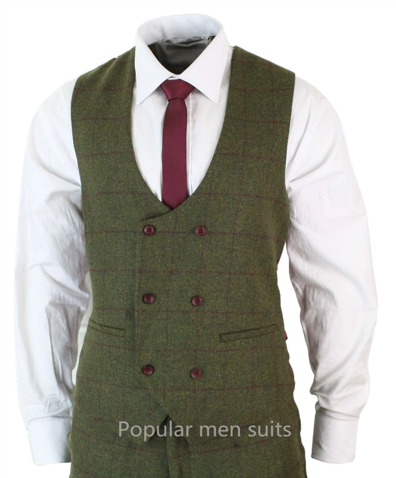 Tuxedo for Mens: Green Woolen Plaid Men Suits Slim Fit Wedding Groom Tuxedos