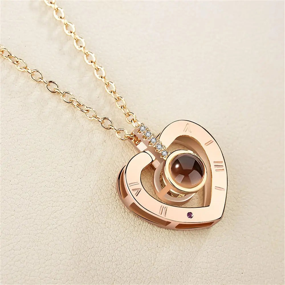 Letter Projection Necklace 100 Languages I Love You Pendant Necklace Women Jewelry Collier Femme Bijoux Best Friends Gifts