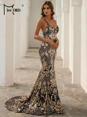 Evening Dresses: Maxi Evening Dress Elegant Women Spaghetti Strap V Neck Side