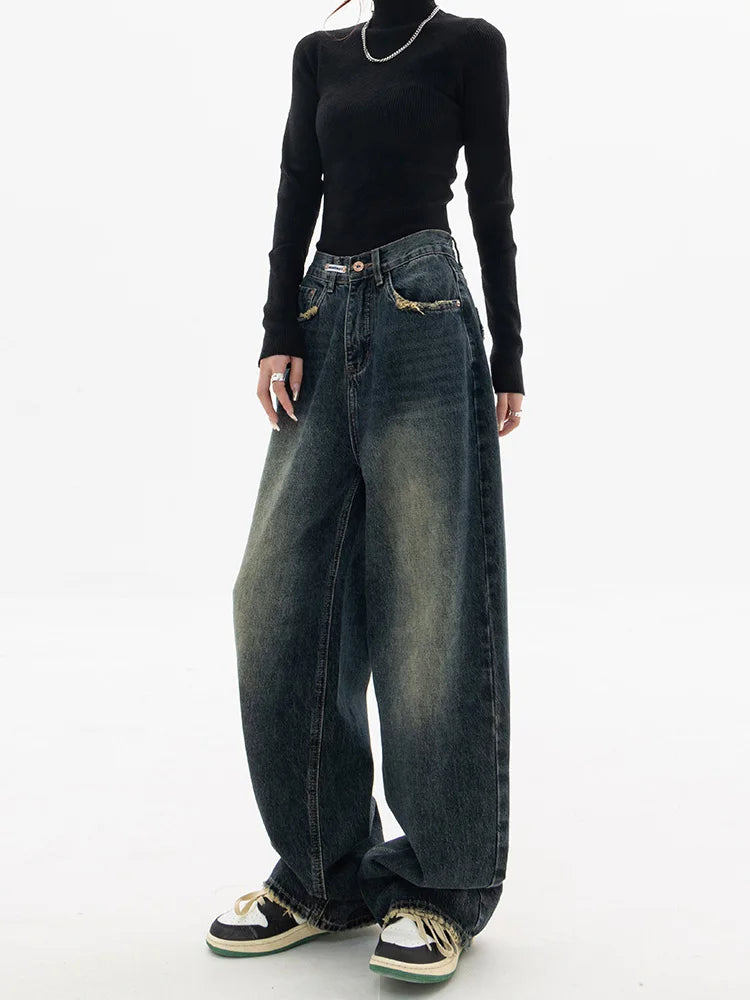 High Waist Women's Jeans Harajuku Vintage BF Style Streetwear All-match Loose Fashion