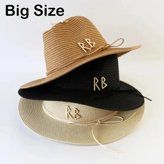 Big Size Summer Sun Hats Ladies Fashion Girl Beach Straw Hat Luxury Grass Jazz Top Panama Hat Womens 60cm Large Head