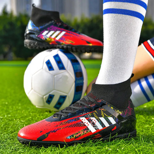 Black Red Men's Football Boots Size 47 Non-slip Turf Soccer Shoes for Men