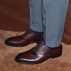 Italian Classic Mens Oxford Dress Shoes Genuine Leather Lace-up Plain