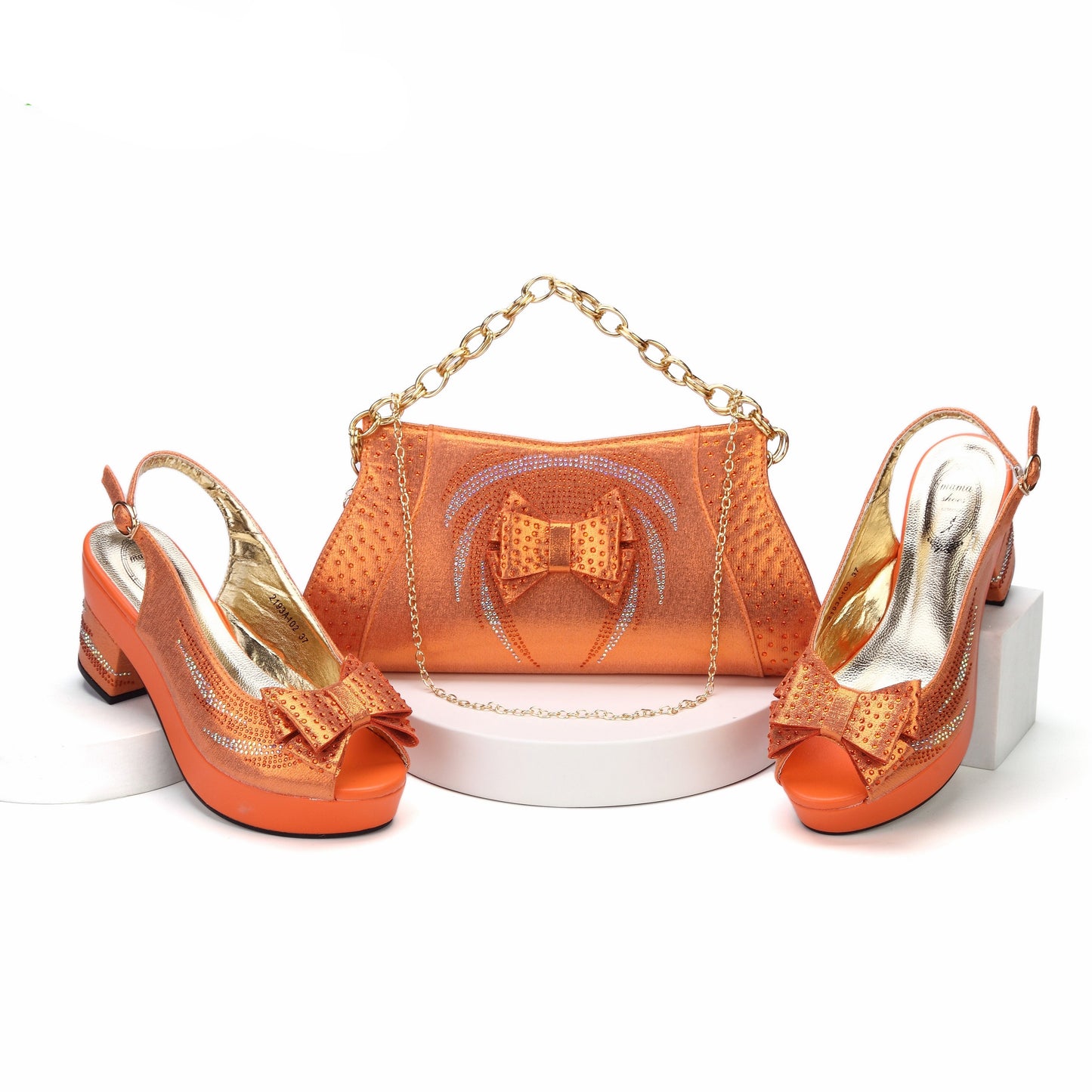 Matching Shoes and Bags: Gold Color Square Platform Design Ladies Sandals Shoes