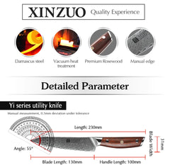 5" Utility Knife Damascus Professional Kitchen Knives Japanese High Carbon