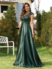 Formal attire Dresses: V Neck Green Sequin Evening Dress Long Women Dress