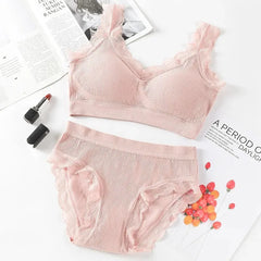 Lace Underwear Set Padded Bra Set Without Steel Ring Solid Women's