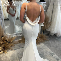 White Bridesmaid Dresses: White Wedding Dress Spaghetti Straps Backless Lace