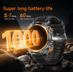 LIGE Military Smart Watch Men 1000mAh Battery Outdoors LED Flashlight Waterproof Heart Rate Sport BT Call 1.7" AMOLED Smartwatch