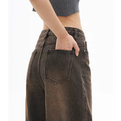 High Waist Women Coffee Grey Jeans Hip-hop Style Fashion Vintage Streetwear