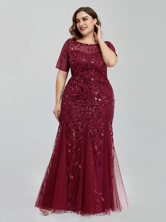 Women Plus Size Long Dresses New Summer Formal Luxury Lace Sequin