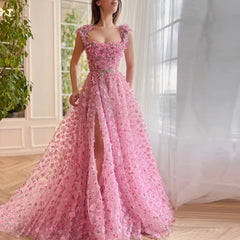 Homecoming Dresses: Pink Prom Dresses Square Neck Sleeveless Tulle Party Gowns