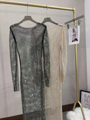 Evening wear Dresses: Women's Dresses Mesh See Through Nightclub Spice Rhinestone