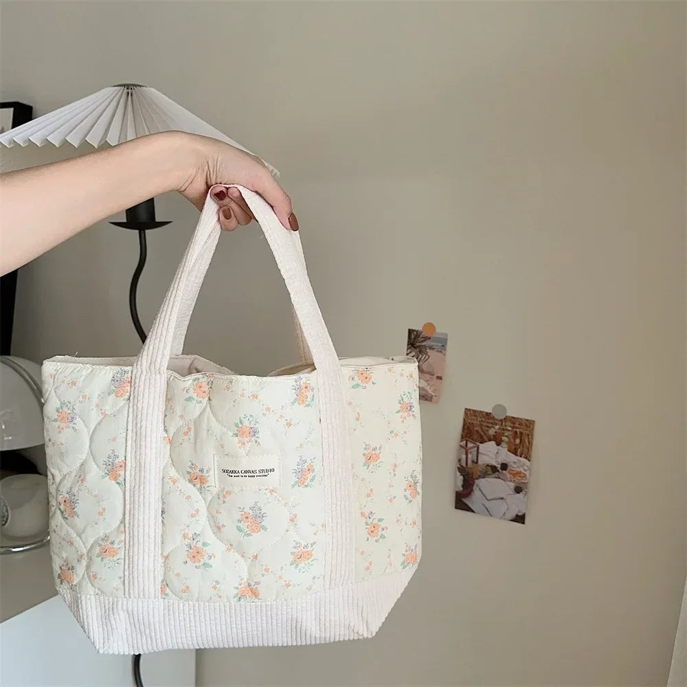 Sweet Floral Women's Bento Handbags Retro Patchwork Ladies Tote Shoulder Bag