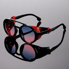 New Unisex Vintage Steampunk Sunglasses Men's Designer Designer Retro Round Leather Sun Glasses Steam Punk Outdoor Goggles UV400