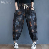 Oversized Women High Waist Floral Print Harem Jeans Woman Spring Autumn Casual
