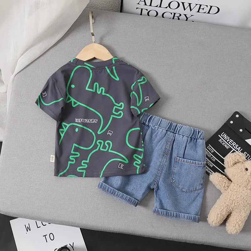 Summer Baby Clothes Suit Children Boys Girls Cartoon Dinosaur T Shirt Shorts 2Pcs/Set Toddler Casual Clothing Kids Tracksuits