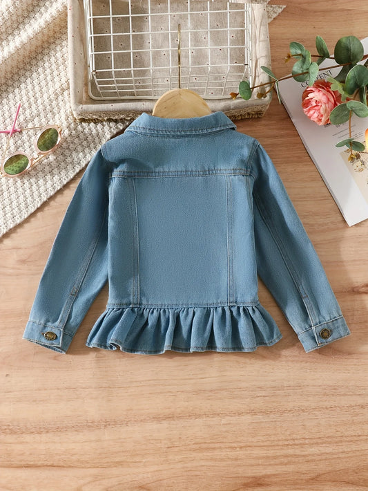 Girls' Denim Outerwear Autumn And Winter Children's Denim Outerwear Middle And Young Children's Denim Outerwear Korean Trend