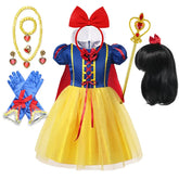 Snow White Princess Dress Kids Girl Costume With Cape Headwear Halloween