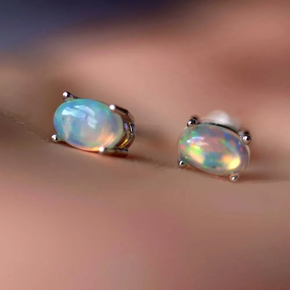 ITSMOS Natural Stone Opal Earrings Silver Post Lucky Hope Elf Studs Earring Lover Colorful Jewerly for Women Gift High Quality