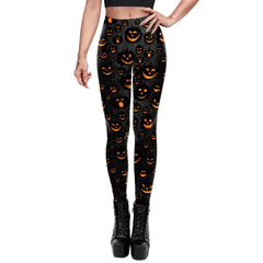 Halloween Pumpkin Skull 3D Print Pattern Stripe Workout Pants Leggings