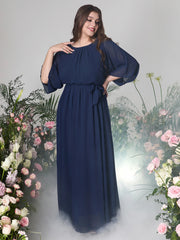 Plus Size Long Dresses Elegant Loose Half Sleeved Round Neck Maxi Dresses