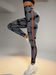 Women Tie Dye Hollow Out Leggings Sports Yoga Pants Fitness Sportswear