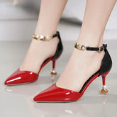 Zapatos De Mujer Women Fashion Sweet Pointed Toe Buckles Strap Stiletto Heels