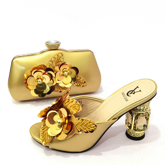 Matching Shoes and Bags: Royal Blue Color Matching Women Shoe and Bag Decorated