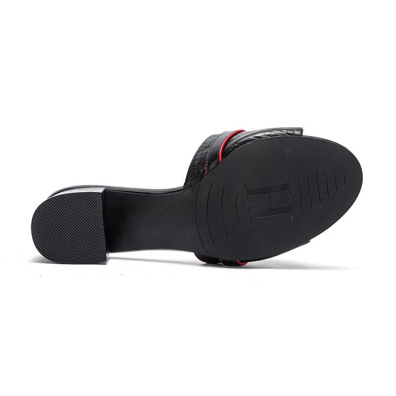 Minimalist and Versatile Leather Women's Low Heel Slippers, Fashionable