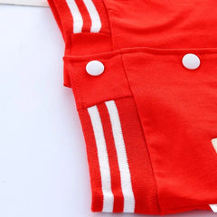 Boys' autumn letter baseball single-breasted jacket+round neck printed cotton long sleeve+striped sweatpants 3Pcs suit