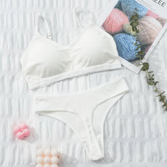 Women Top Panties Set Cotton Tops Low Waist Briefs Underwear Set Comfortable Soft