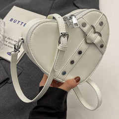 Vintage Y2K Small Chain Rivet Shoulder Bag Heart Shaped Purse Handbag Red