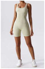 Women's Yoga Rompers One Piece Tummy Control Seamless Ribbed Jumpsuit Padded