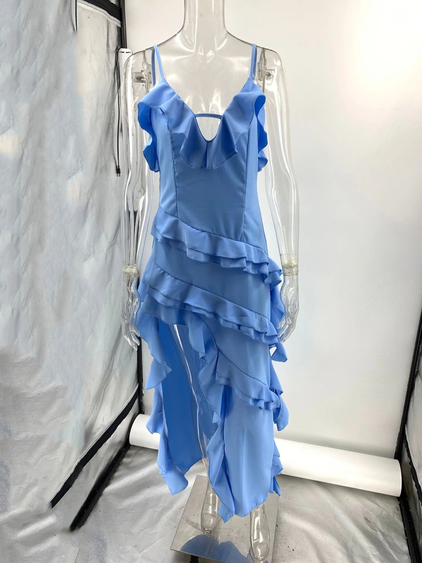 Maxi Midi Ruffles Beach Dress Fashion Solid Color A-line Midi Dress