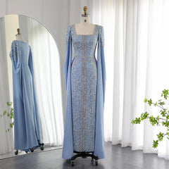 Evening wear Dresses: Sky Blue Mermaid Muslim Evening Dresses