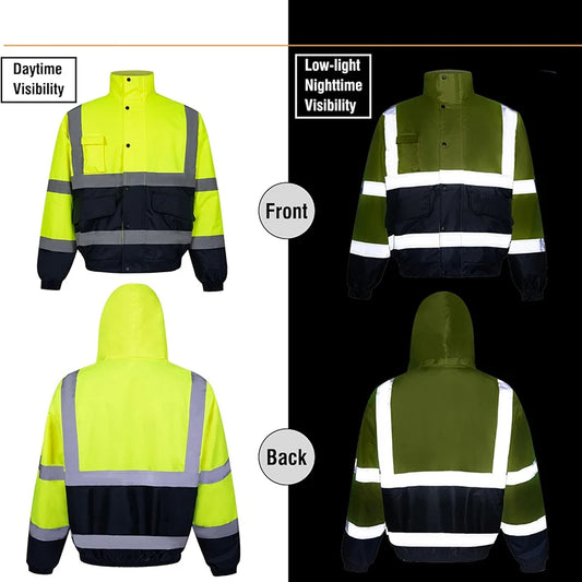 Safety Hoodie Jacket for Men Construction Windbreaker Fleece Coat